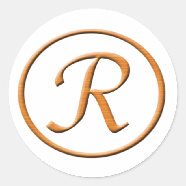 Monogram Brev R Wood Runt Klistermärke (Framsida)