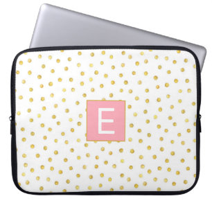 Monogram Brev Rosa Guld Polka Dot Mönster Girly Laptop Fodral