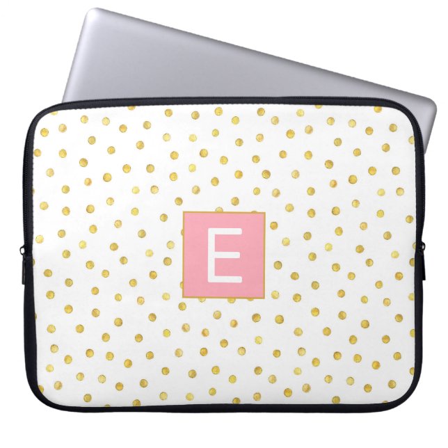 Monogram Brev Rosa Guld Polka Dot Mönster Girly Laptop Fodral (Framsidan)