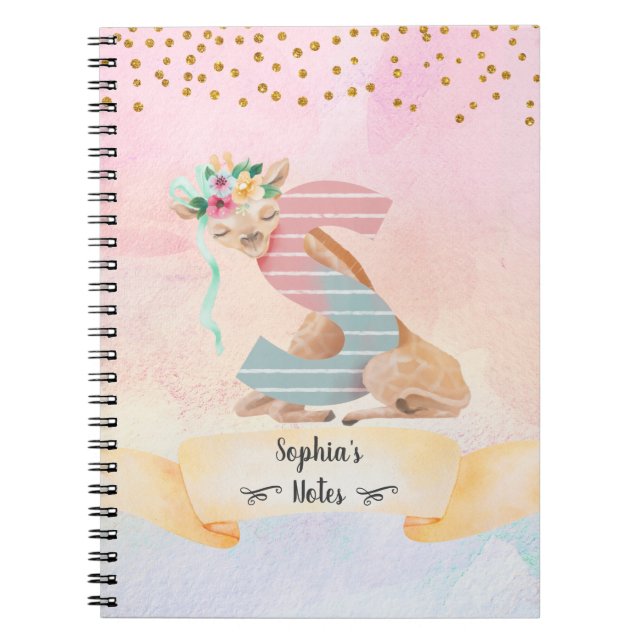Monogram Brev S Baby Giraffe Girl Daily Study Anteckningsbok (Framsidan)