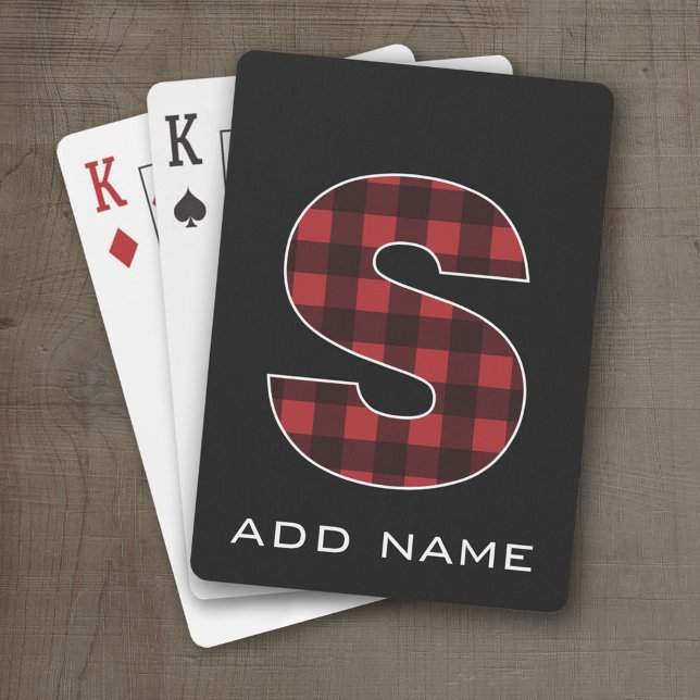 Monogram Brev S - Black and Red Buffalo Play Casinokort (Personalized Playing Cards - Large Monogram)