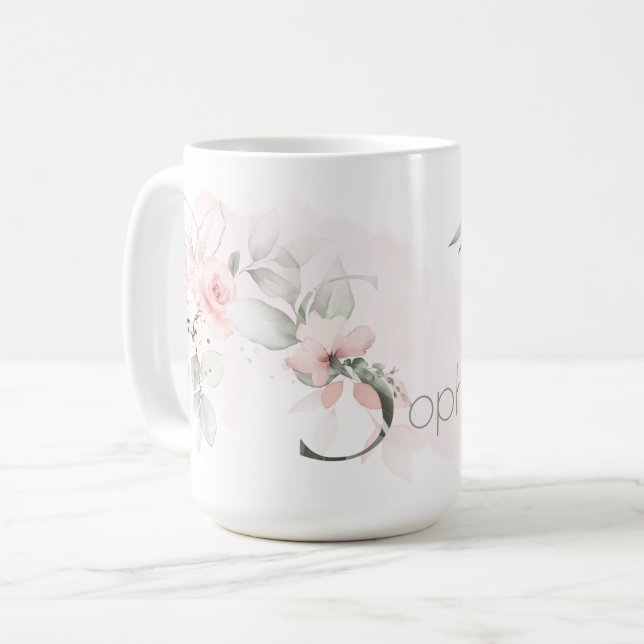 Monogram Brev S Elegant  Rosa ros Kaffemugg (Framsida vänster)