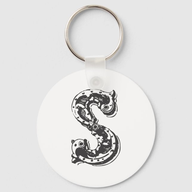 Monogram Brev S i svart Nyckelring (Framsida)