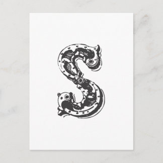 Monogram Brev S i svart Vykort