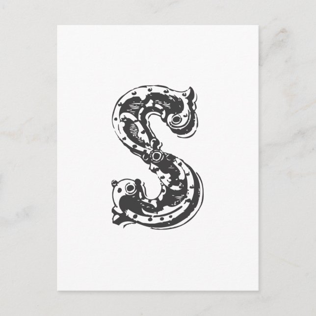 Monogram Brev S i svart Vykort (Framsida)