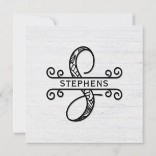 Monogram Brev S med familjen Namn Anteckningskort