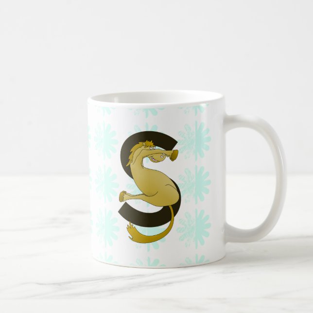 Monogram Brev S Pony Distress Flower Mönster Kaffemugg (Höger)