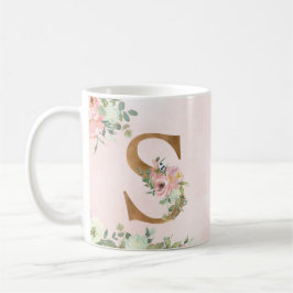 Monogram Brev S Watercolor Blommigt Coffee Mugg
