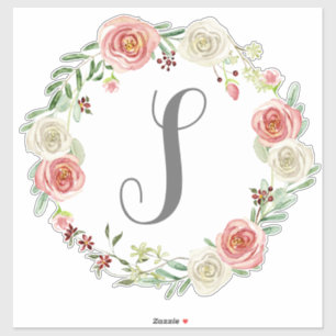 Monogram Brev S Watercolor Ro Blommigt Wand Klistermärken