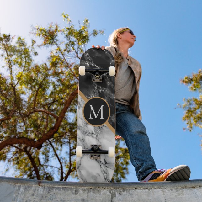 Monogram Brev Skateboard Gift Black White Marble (Utomhus 1)