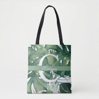 Monogram Brev Tropical Lövs Monstera Greenery Tygkasse