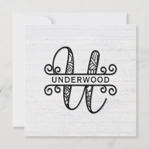 Monogram Brev U med familjen Namn Anteckningskort