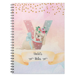 Monogram Brev V Baby Hund Homeschool Girl Anteckningsbok