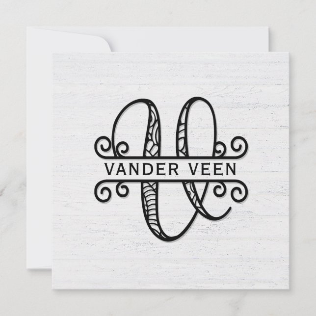 Monogram Brev V med familjen Namn Anteckningskort (Framsida)