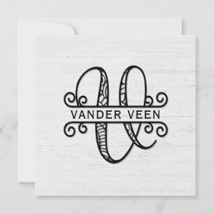 Monogram Brev V med familjen Namn Anteckningskort