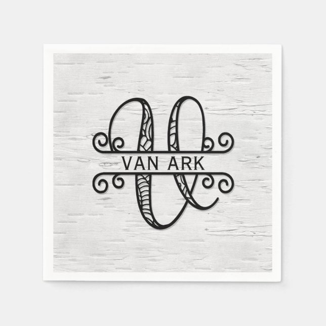 Monogram Brev V med familjen Namn Pappersservett (Framsidan)