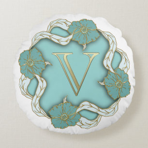 Monogram Brev V Rund fyllning Kudde