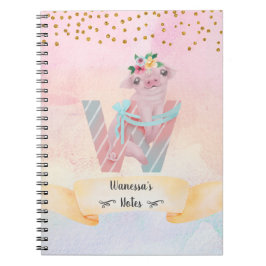 Monogram Brev W Baby Pig Homeschool Girl Anteckningsbok