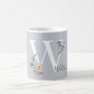 Monogram Brev W Blommigt Personlig Kaffemugg