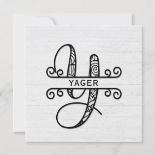 Monogram Brev Y med Familj Namn Anteckningskort