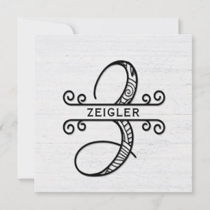 Monogram Brev Z med Namn-kort för familjen Anteckningskort