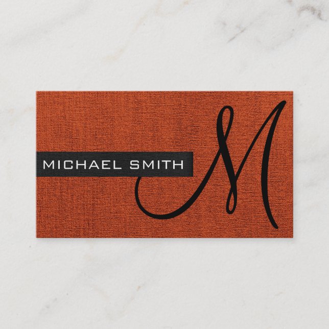 Monogram Brick Red Elegant Canvas Visitkort (Framsida)