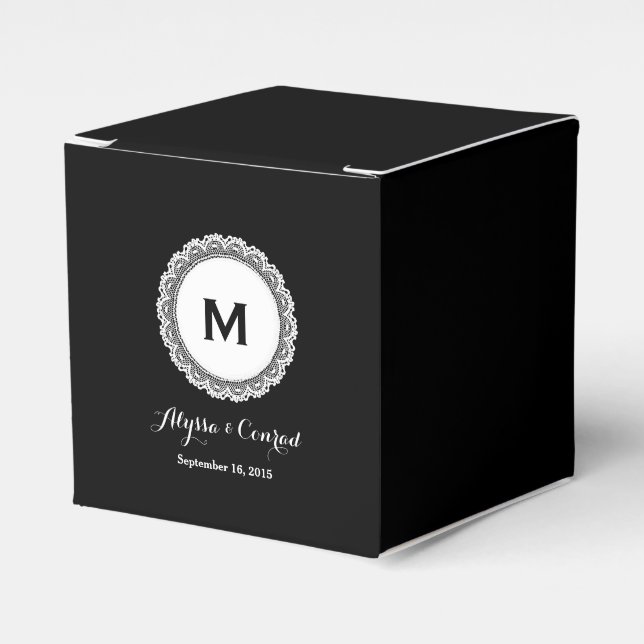 Monogram Bride Groom Date Bröllop BLACK V01 Presentaskar (Framsidan Sidan)