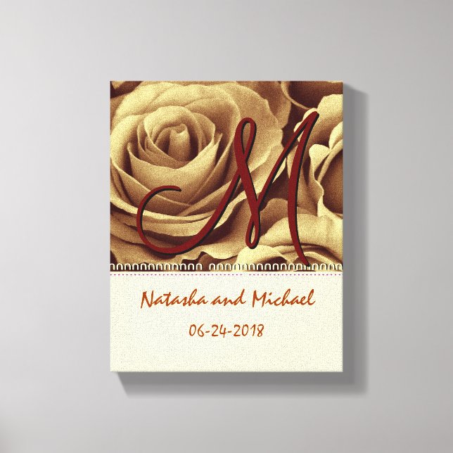 Monogram Bride och Groom med Guld Ro Canvastryck (Framsida)