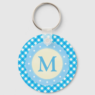 Monogram Bright Blue Gingham Mönster Nyckelring