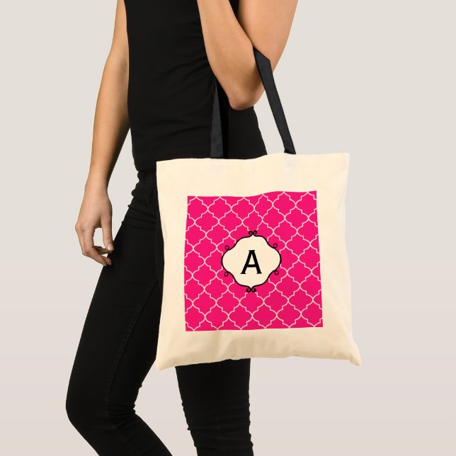 Monogram Bright Rosa Tote Bag Tygkasse (Framsida (produkt))