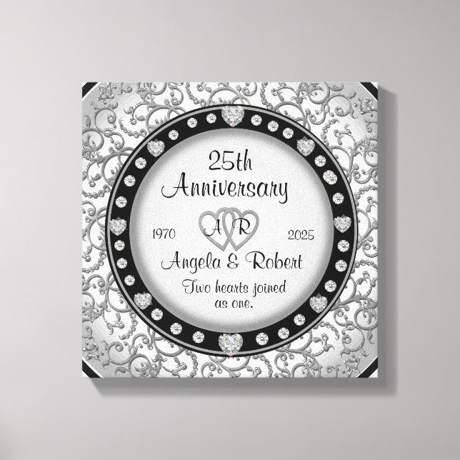Monogram Bröllop-årsdagen med Hearts Canvastryck (Framsida)
