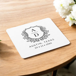 Monogram Bröllop Blommigt Vapensköld Elegant Underlägg Papper Kvadrat