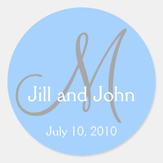 Monogram Bröllop Bride Groom Date Aqua Sticker Runt Klistermärke