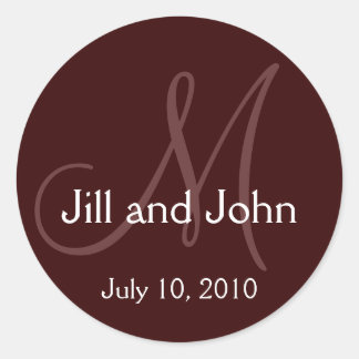 Monogram Bröllop Bride Groom Date Chocolate Seal Runt Klistermärke
