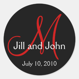 Monogram Bröllop Bride Groom Date Red Sticker Runt Klistermärke