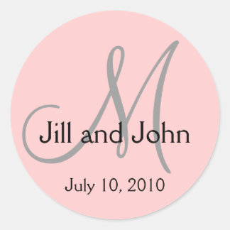 Monogram Bröllop Bride Groom Date Rosa Sticker Runt Klistermärke