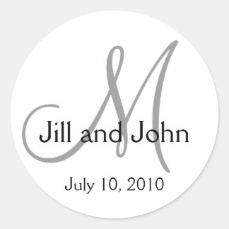 Monogram Bröllop Bride Groom Grått Sticker Runt Klistermärke