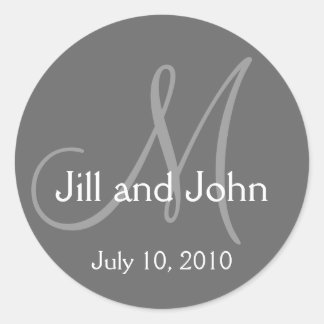 Monogram Bröllop Bride Groom Grått Sticker Runt Klistermärke