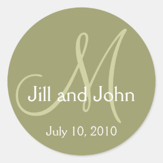 Monogram Bröllop Bride Groom Grönt Sticker Runt Klistermärke