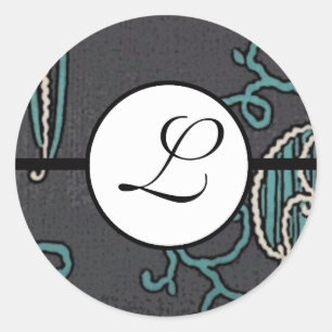 Monogram Bröllop Brite Aqua Blue Gräns Runt Klistermärke