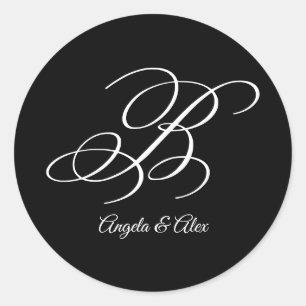 Monogram bröllop Calligraphy Finare Brev B Monogra Runt Klistermärke