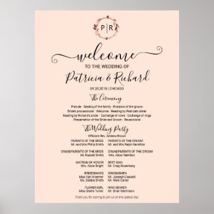 Monogram Bröllop Ceremony Program Sign Foam Board Poster