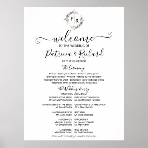 Monogram Bröllop Ceremony Program Sign Foam Board Poster