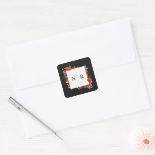 Monogram Bröllop delikat Poppy Mörk Bröllop Fyrkantigt Klistermärke