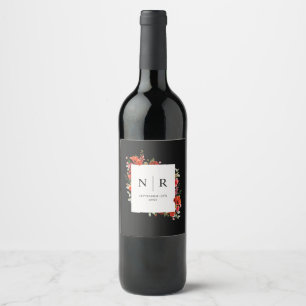 Monogram Bröllop delikat Poppy Mörk Bröllop Vinflaska Etikett