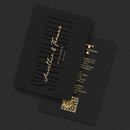 Monogram Bröllop Elegant Black Guld Modern QR Spara Datumet