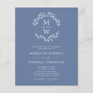 Monogram Bröllop Flyer - budgeterad Dusty Blue QR-