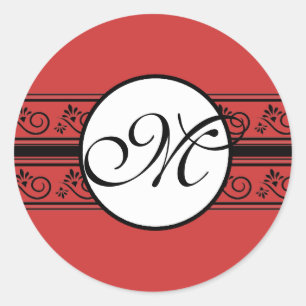 Monogram Bröllop Gräns Deep Red Runt Klistermärke