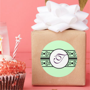 Monogram Bröllop Gräns Mint Runt Klistermärke