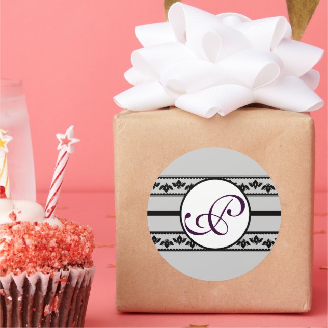 Monogram Bröllop Gräns Mint Runt Klistermärke (Part)